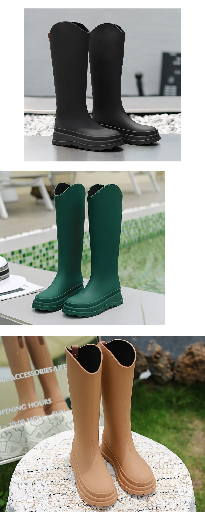 New 38cm Long Tube High Tube Women's Rain Boots PVC Outdoor Non-slip Fashion Rain Boot Comfortable Thick Bottom Waterproof Shoes