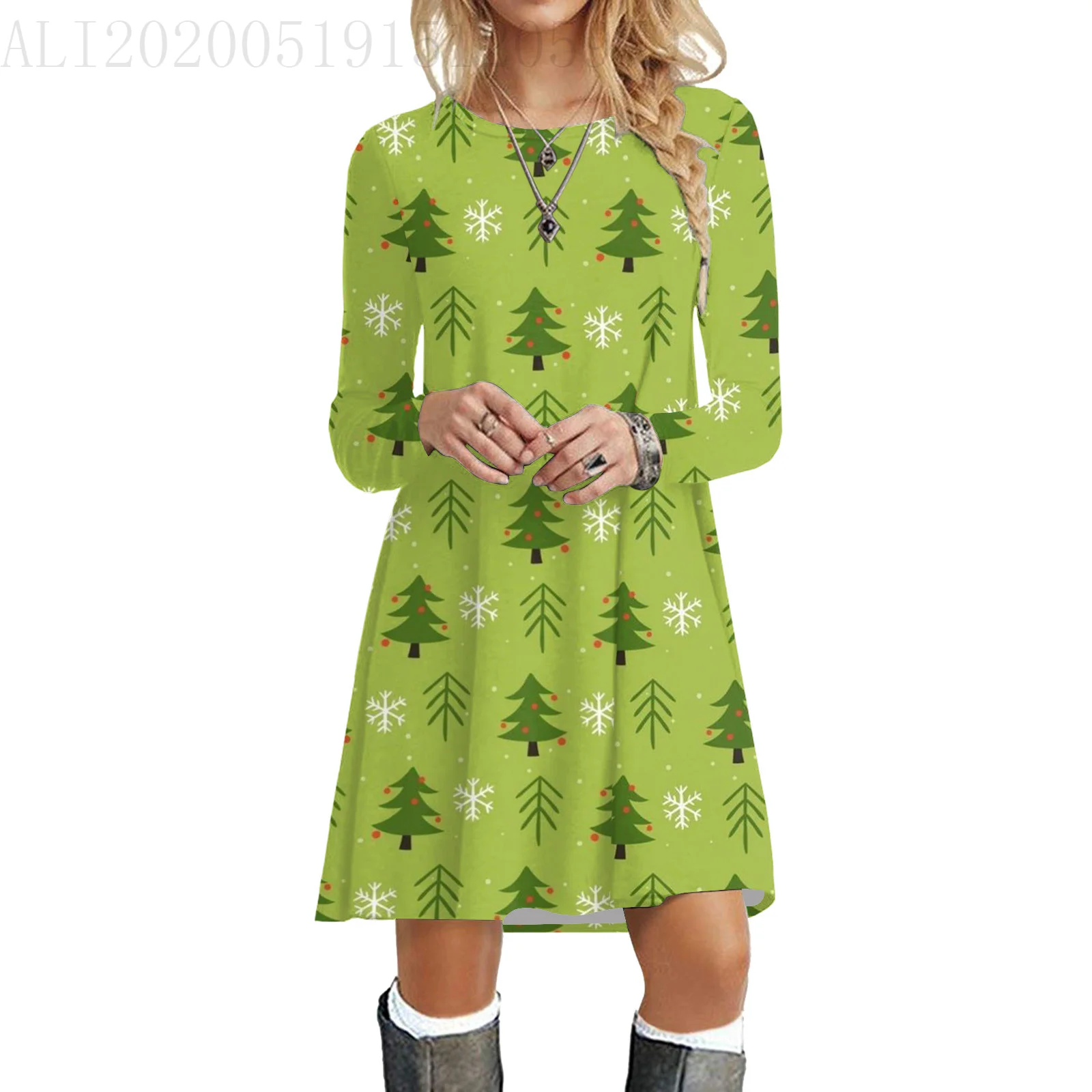 Red Christmas Party Dresses For Women 2023 Winter X-Mas Snowman Print A-Line Dress Casual Cute Long Sleeve Loose Oversize Dress