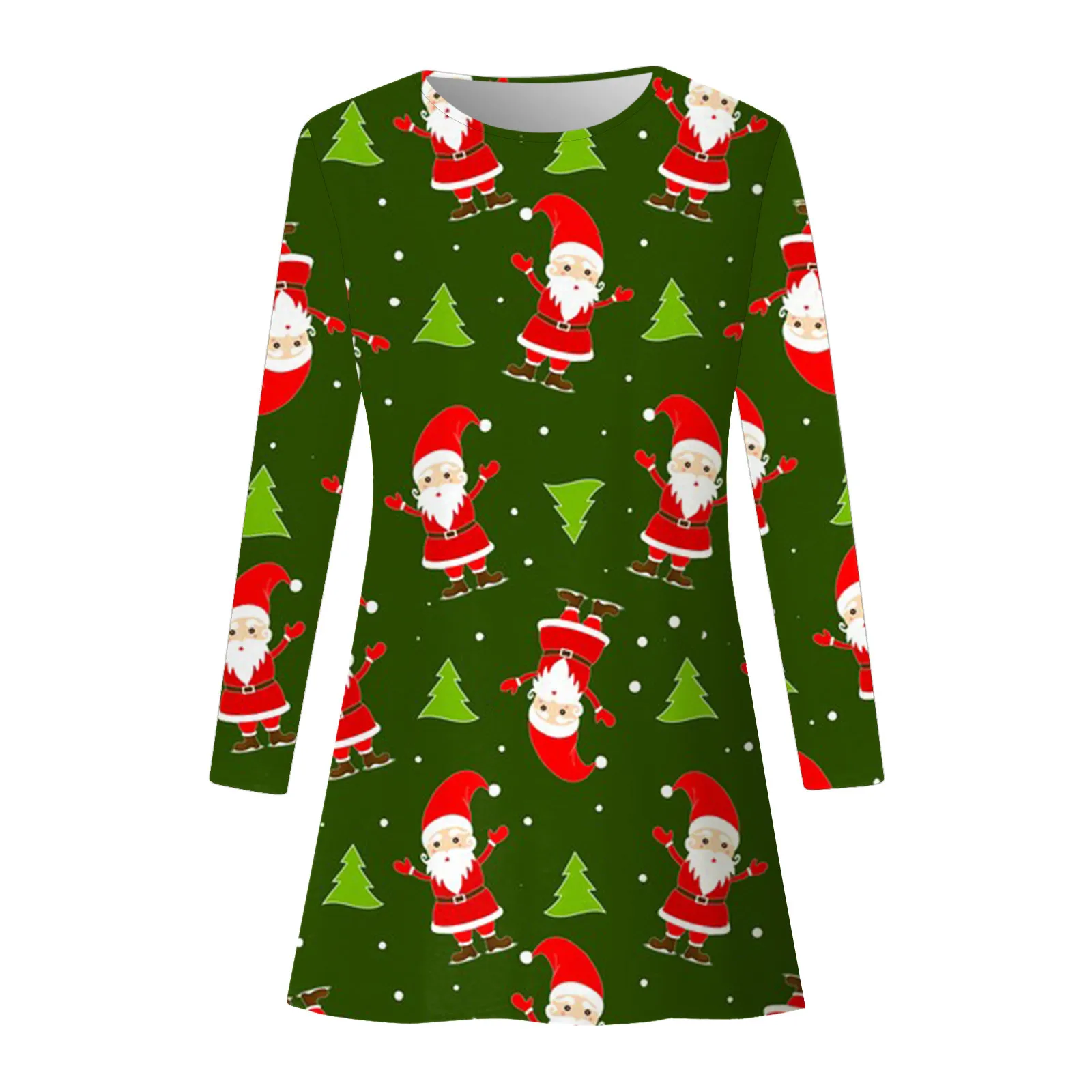 Red Christmas Party Dresses For Women 2023 Winter X-Mas Snowman Print A-Line Dress Casual Cute Long Sleeve Loose Oversize Dress