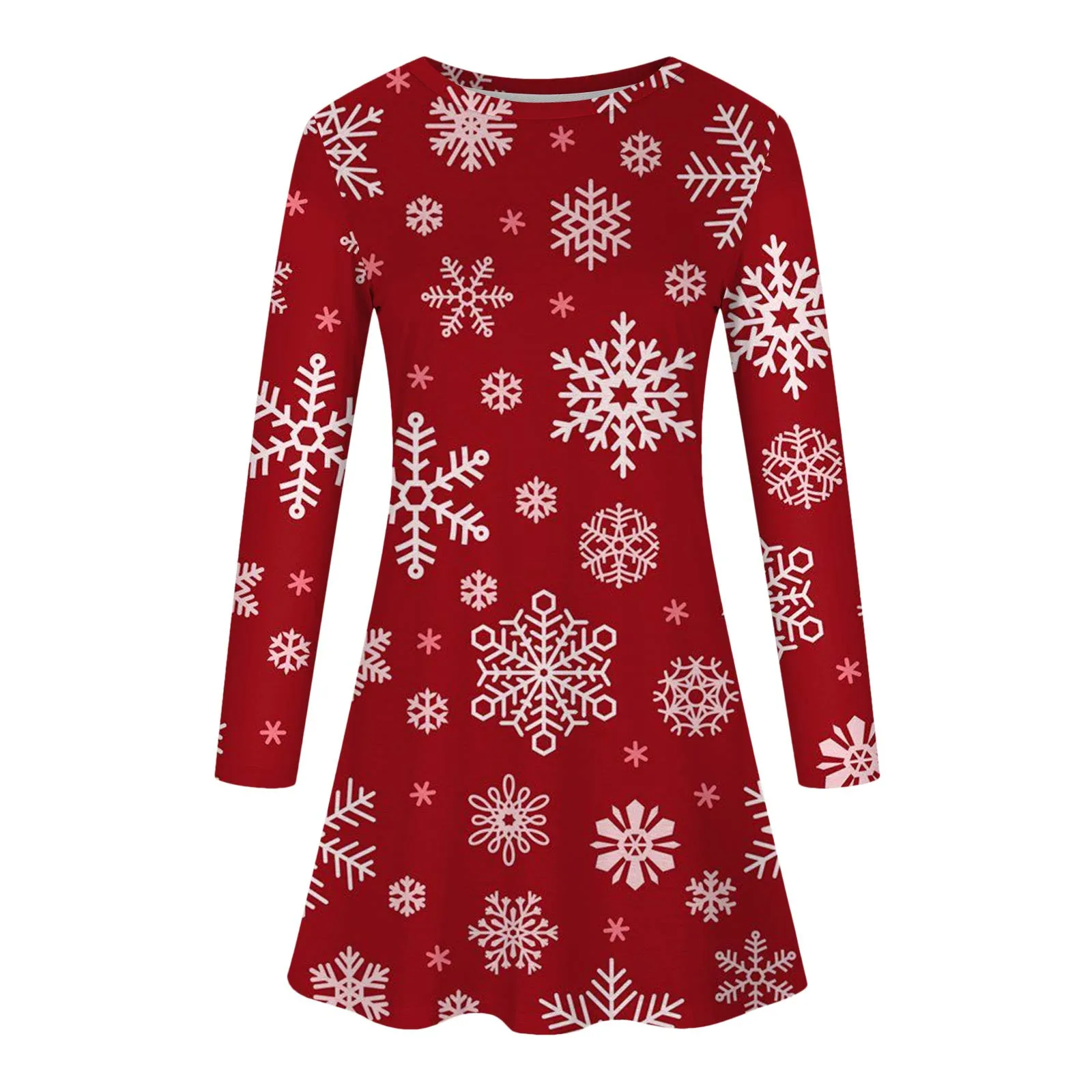 Red Christmas Party Dresses For Women 2023 Winter X-Mas Snowman Print A-Line Dress Casual Cute Long Sleeve Loose Oversize Dress