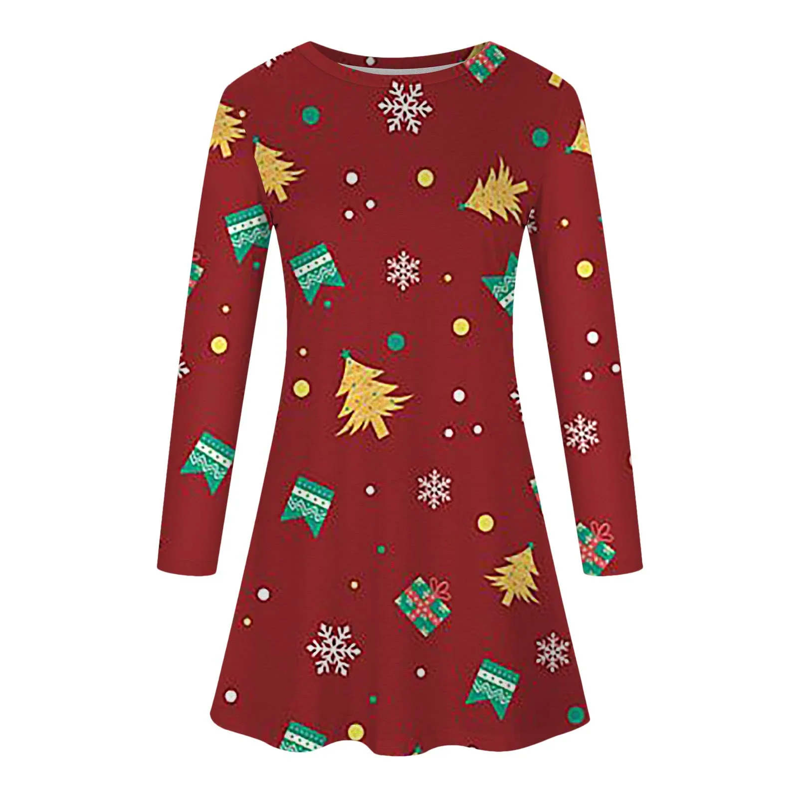 Red Christmas Party Dresses For Women 2023 Winter X-Mas Snowman Print A-Line Dress Casual Cute Long Sleeve Loose Oversize Dress
