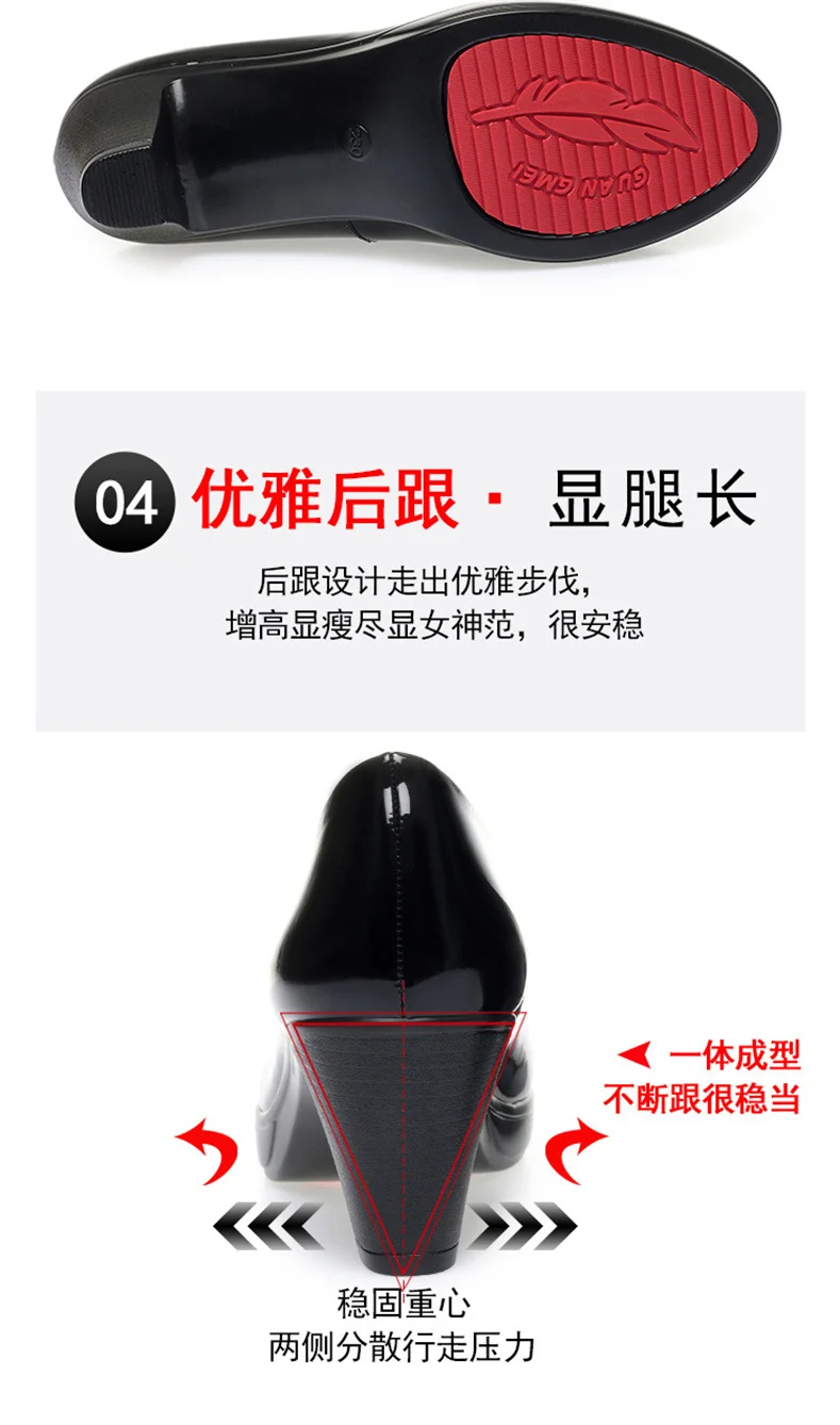 Professional Shallow Mouth Single Shoes For Women Round Toe Thick Sole Non-slip Black Thick High Heel Work Shoes