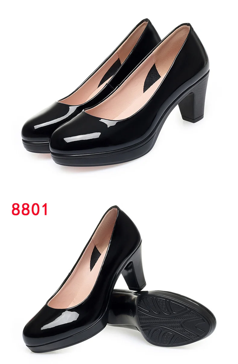 Professional Shallow Mouth Single Shoes For Women Round Toe Thick Sole Non-slip Black Thick High Heel Work Shoes