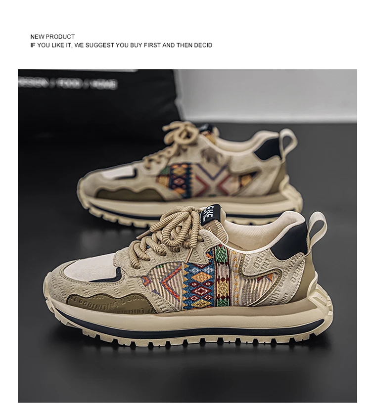 2025 Trend Print Mens Fashion Shoes Design Chunky Men Casual Sneaker Breathable Platform Sneakers Male Running Jogging Shoes