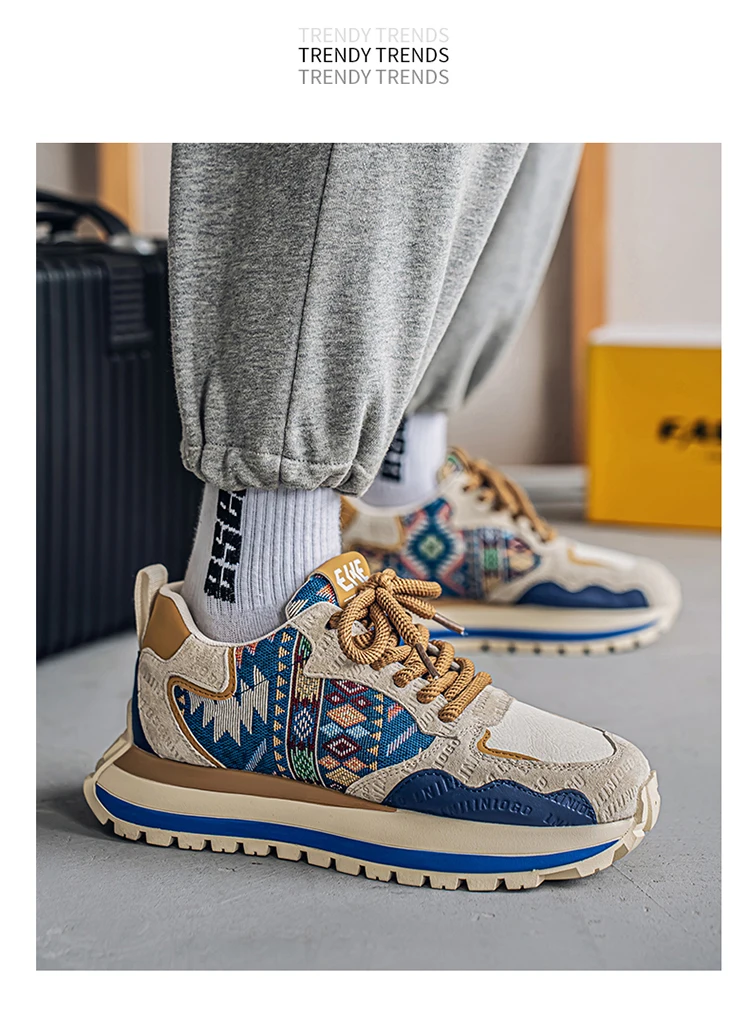 2025 Trend Print Mens Fashion Shoes Design Chunky Men Casual Sneaker Breathable Platform Sneakers Male Running Jogging Shoes