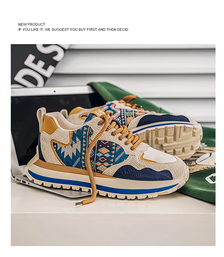 2025 Trend Print Mens Fashion Shoes Design Chunky Men Casual Sneaker Breathable Platform Sneakers Male Running Jogging Shoes
