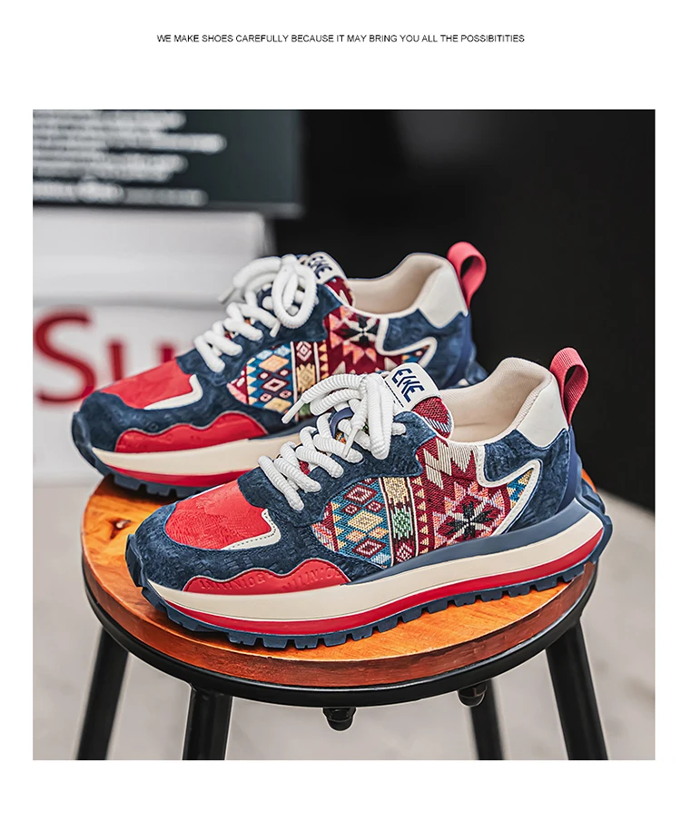 2025 Trend Print Mens Fashion Shoes Design Chunky Men Casual Sneaker Breathable Platform Sneakers Male Running Jogging Shoes