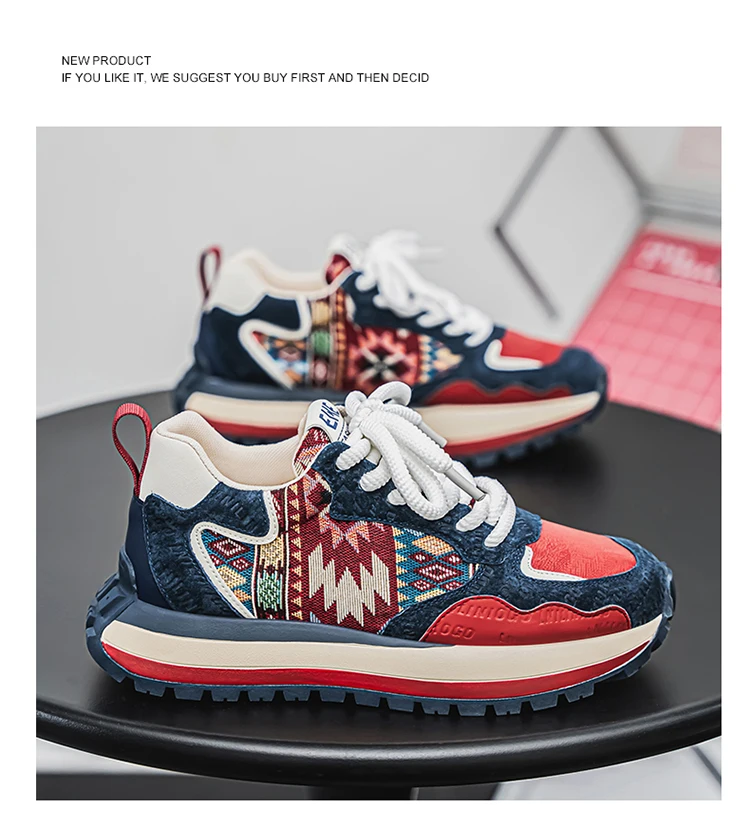 2025 Trend Print Mens Fashion Shoes Design Chunky Men Casual Sneaker Breathable Platform Sneakers Male Running Jogging Shoes