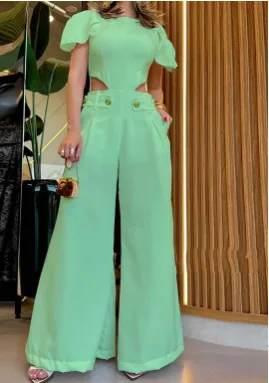 Sexy Hollow Out Ladies Jumpsuit Women's Clothing Summer New Fashion White Round Neck Casual Loose High Waist Wide Leg Jumpsuits