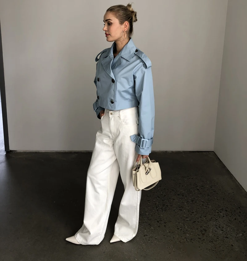 2025 Women Fashion Fall / Autumn 2 piece long trench coat Female outerwear blue Khaki