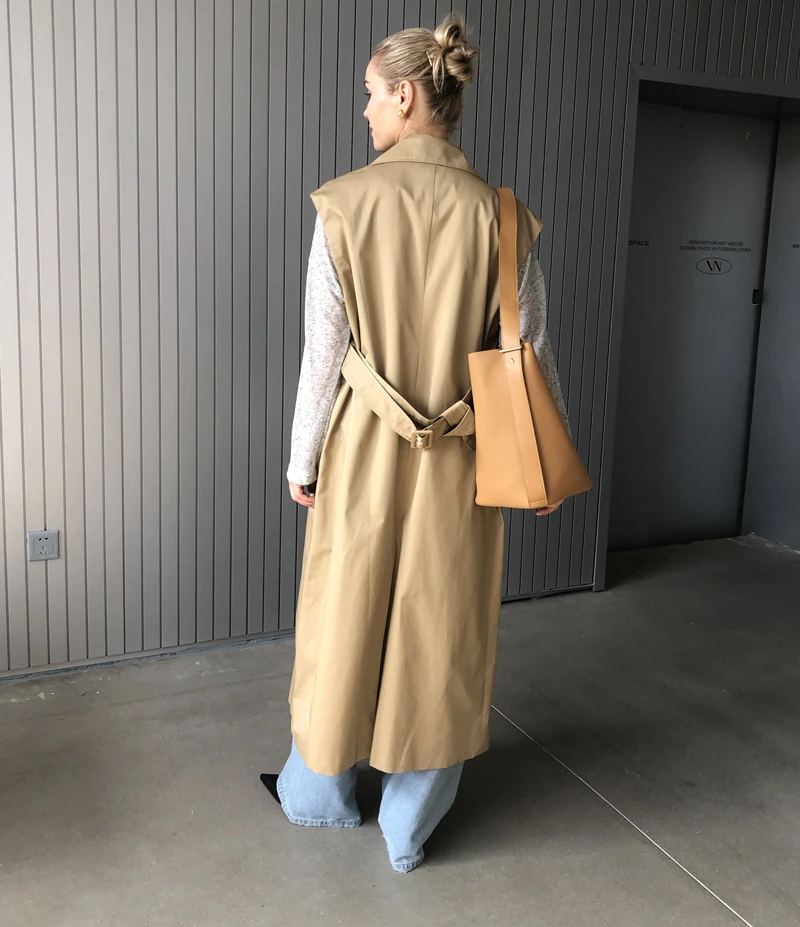 2025 Women Fashion Fall / Autumn 2 piece long trench coat Female outerwear blue Khaki
