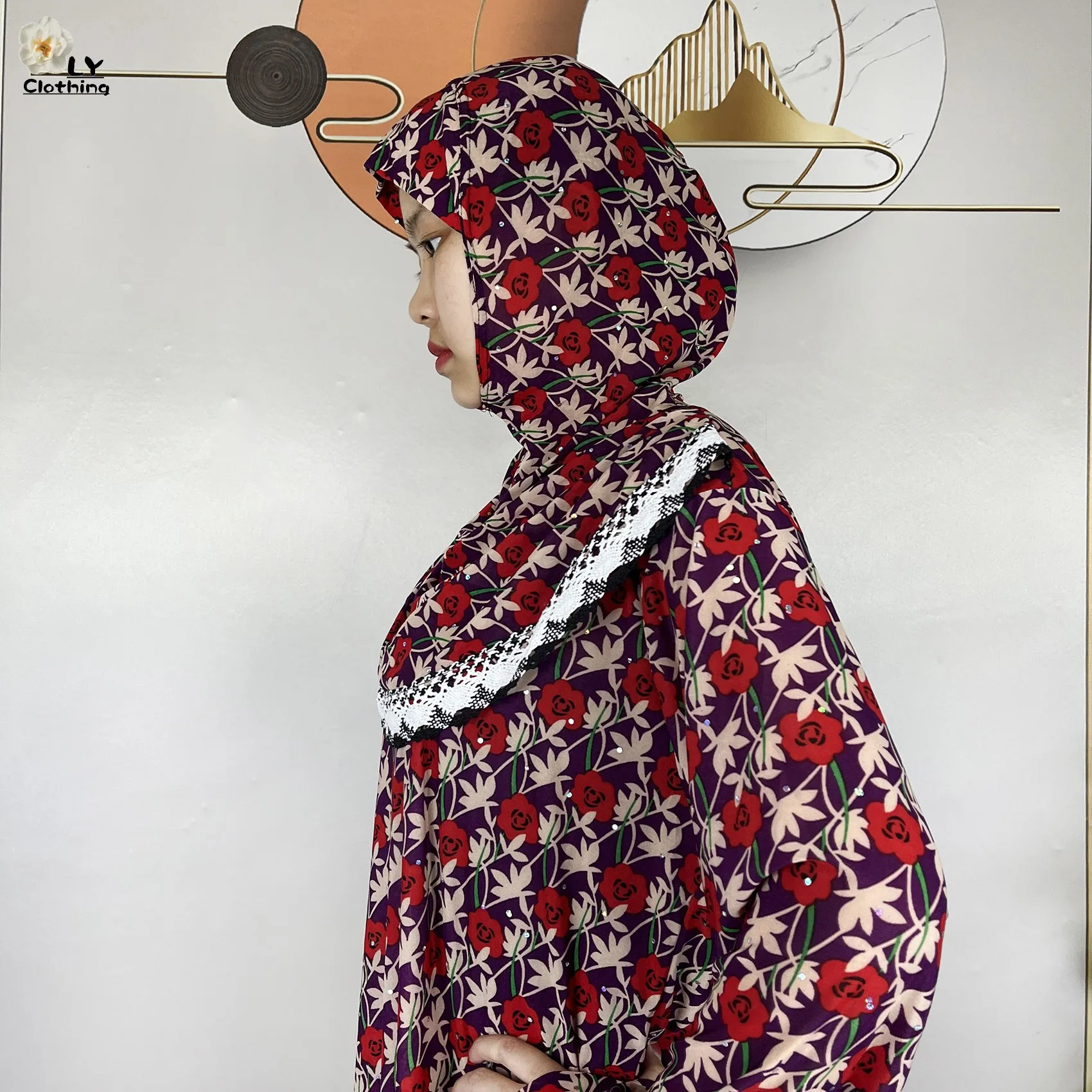 Muslim Ramadan Prayer For Women Long Sleeved Floral 2023Dubai Turkey Middle East Femme Loose Robe African Abayas Headscarf Dress