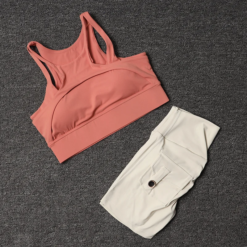 TRY TO BN Fitness Shorts Yoga Sports Bra Sets Women's Tracksuit Sportswear Workout High Waisted Leggings Cycling Gym Suit Pocket