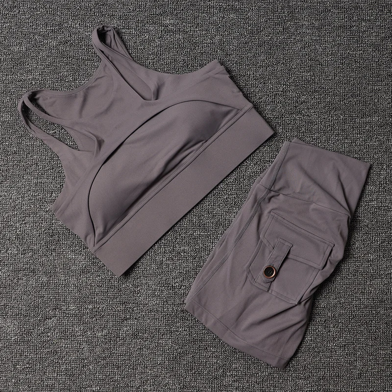 TRY TO BN Fitness Shorts Yoga Sports Bra Sets Women's Tracksuit Sportswear Workout High Waisted Leggings Cycling Gym Suit Pocket
