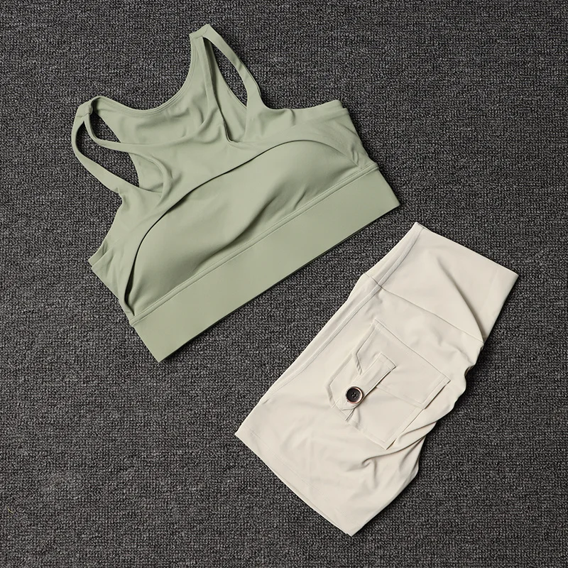 TRY TO BN Fitness Shorts Yoga Sports Bra Sets Women's Tracksuit Sportswear Workout High Waisted Leggings Cycling Gym Suit Pocket