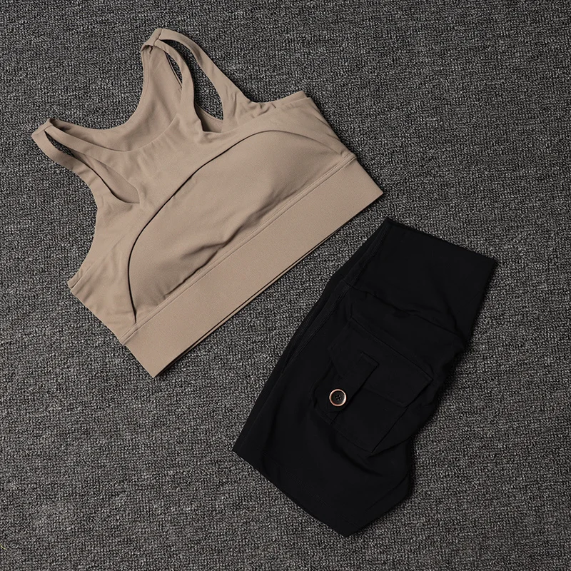 TRY TO BN Fitness Shorts Yoga Sports Bra Sets Women's Tracksuit Sportswear Workout High Waisted Leggings Cycling Gym Suit Pocket