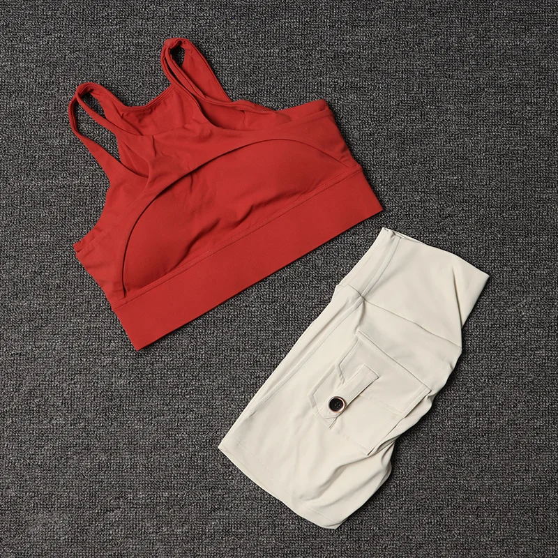 TRY TO BN Fitness Shorts Yoga Sports Bra Sets Women's Tracksuit Sportswear Workout High Waisted Leggings Cycling Gym Suit Pocket