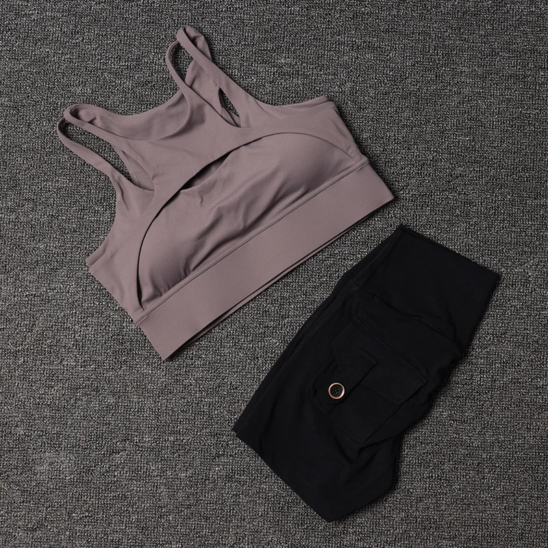 TRY TO BN Fitness Shorts Yoga Sports Bra Sets Women's Tracksuit Sportswear Workout High Waisted Leggings Cycling Gym Suit Pocket