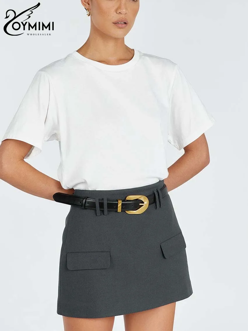 Oymimi Elegant White Simple Skirts For Women Fashion Hiah Waisted Straight Skirts Office Lady Spring Solid Mini Skirts Female