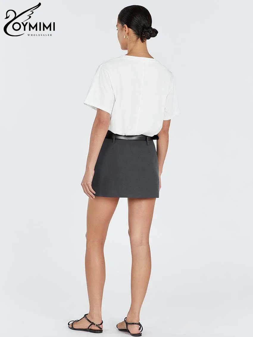 Oymimi Elegant White Simple Skirts For Women Fashion Hiah Waisted Straight Skirts Office Lady Spring Solid Mini Skirts Female