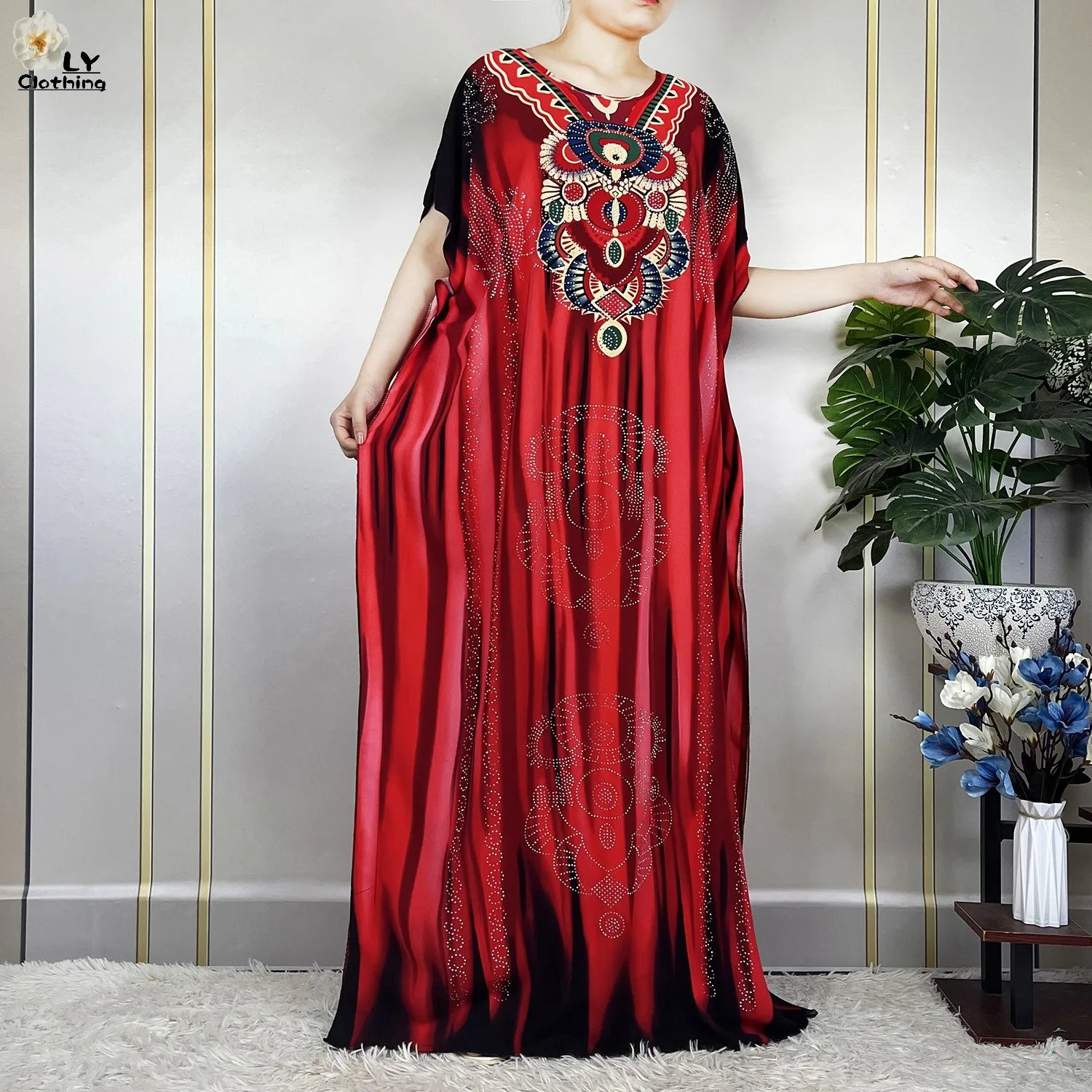 New Muslim Abayas Summer Party Dress Short Sleeve With Big Scarf Printing Floral Loose Cotton Maxi Islam Women African Clothing