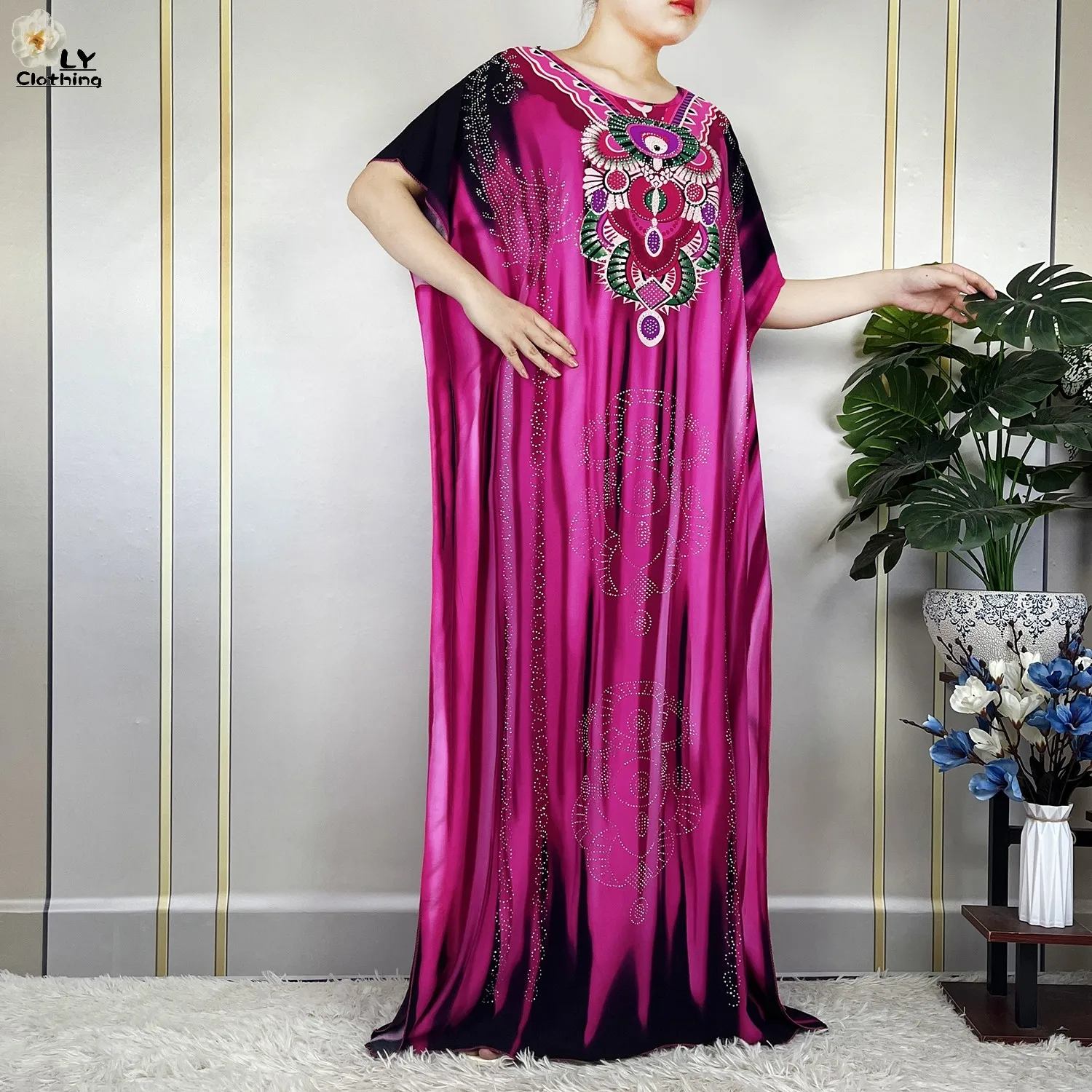 New Muslim Abayas Summer Party Dress Short Sleeve With Big Scarf Printing Floral Loose Cotton Maxi Islam Women African Clothing