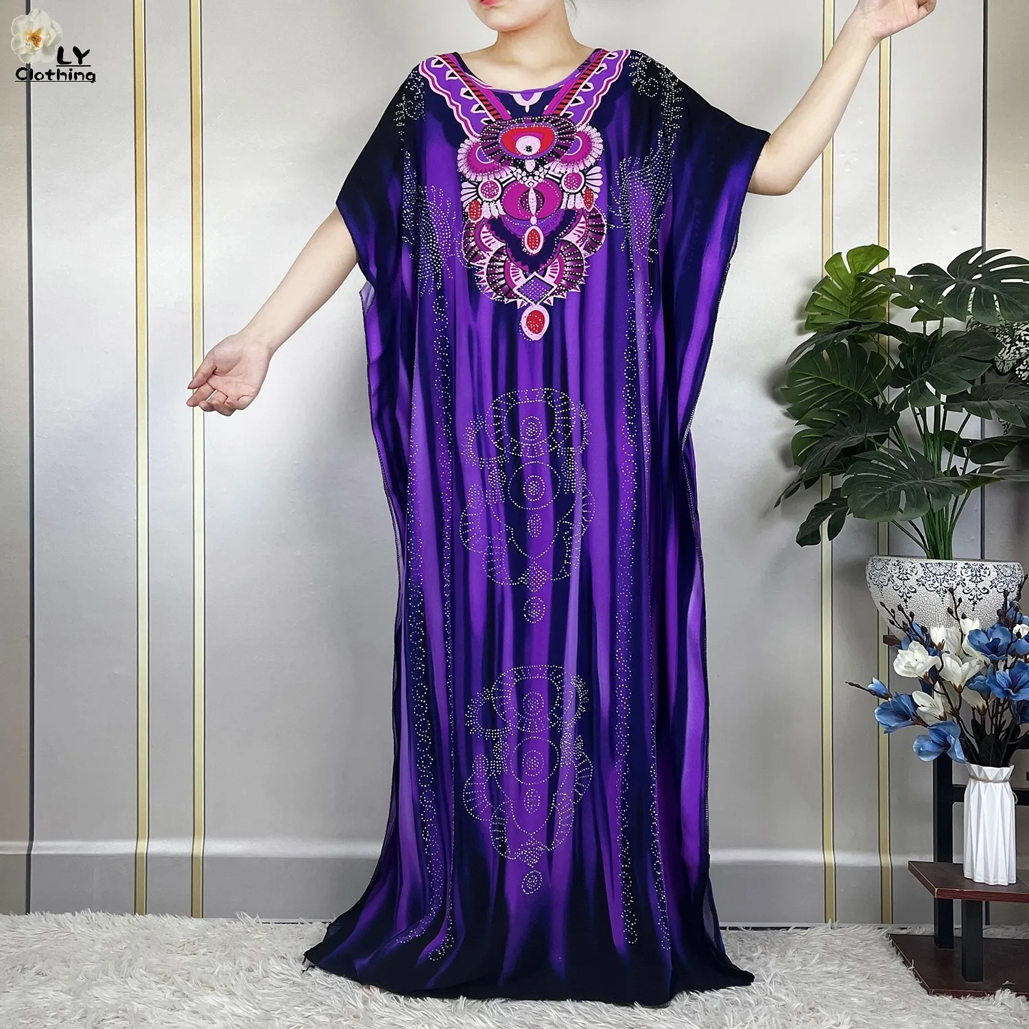 New Muslim Abayas Summer Party Dress Short Sleeve With Big Scarf Printing Floral Loose Cotton Maxi Islam Women African Clothing