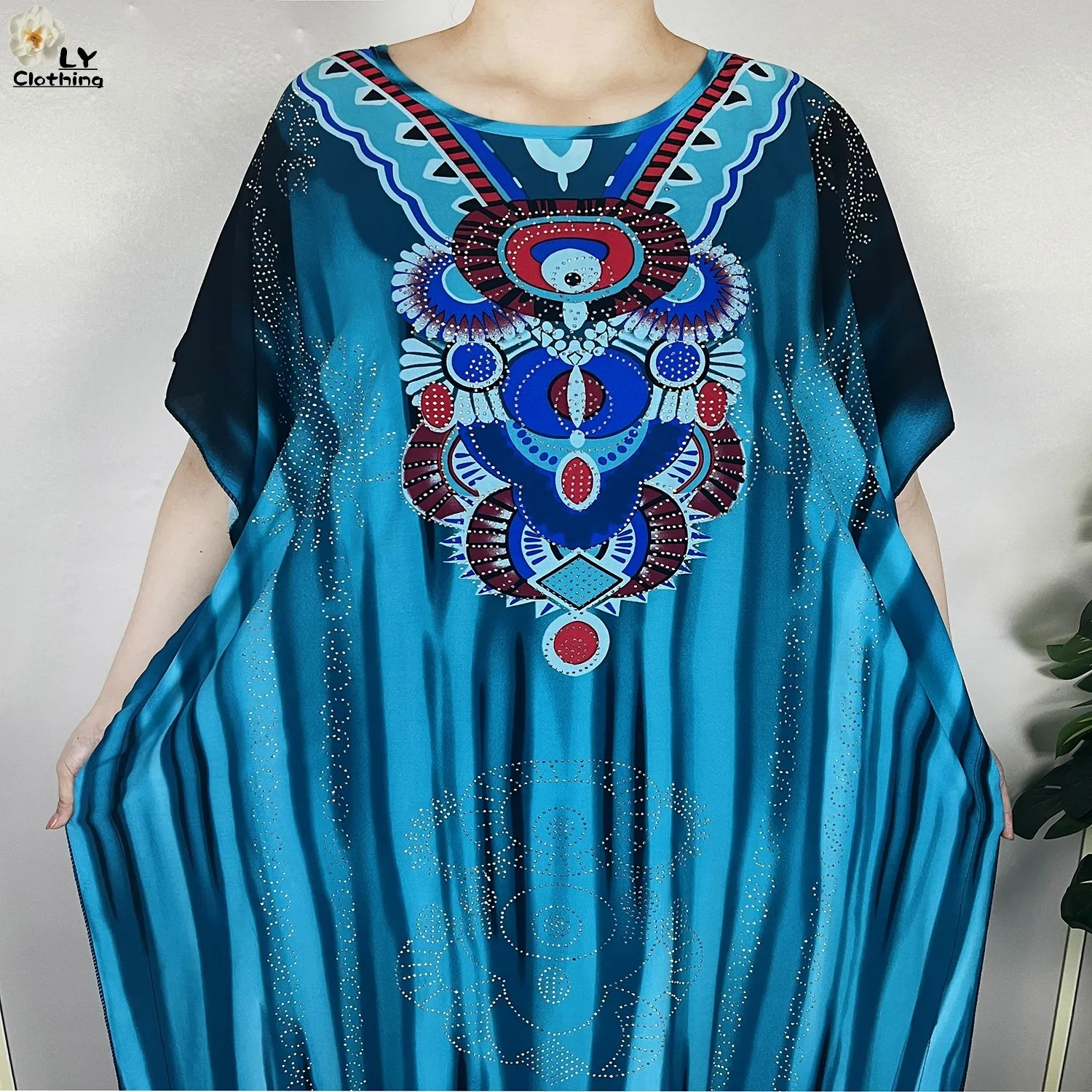 New Muslim Abayas Summer Party Dress Short Sleeve With Big Scarf Printing Floral Loose Cotton Maxi Islam Women African Clothing
