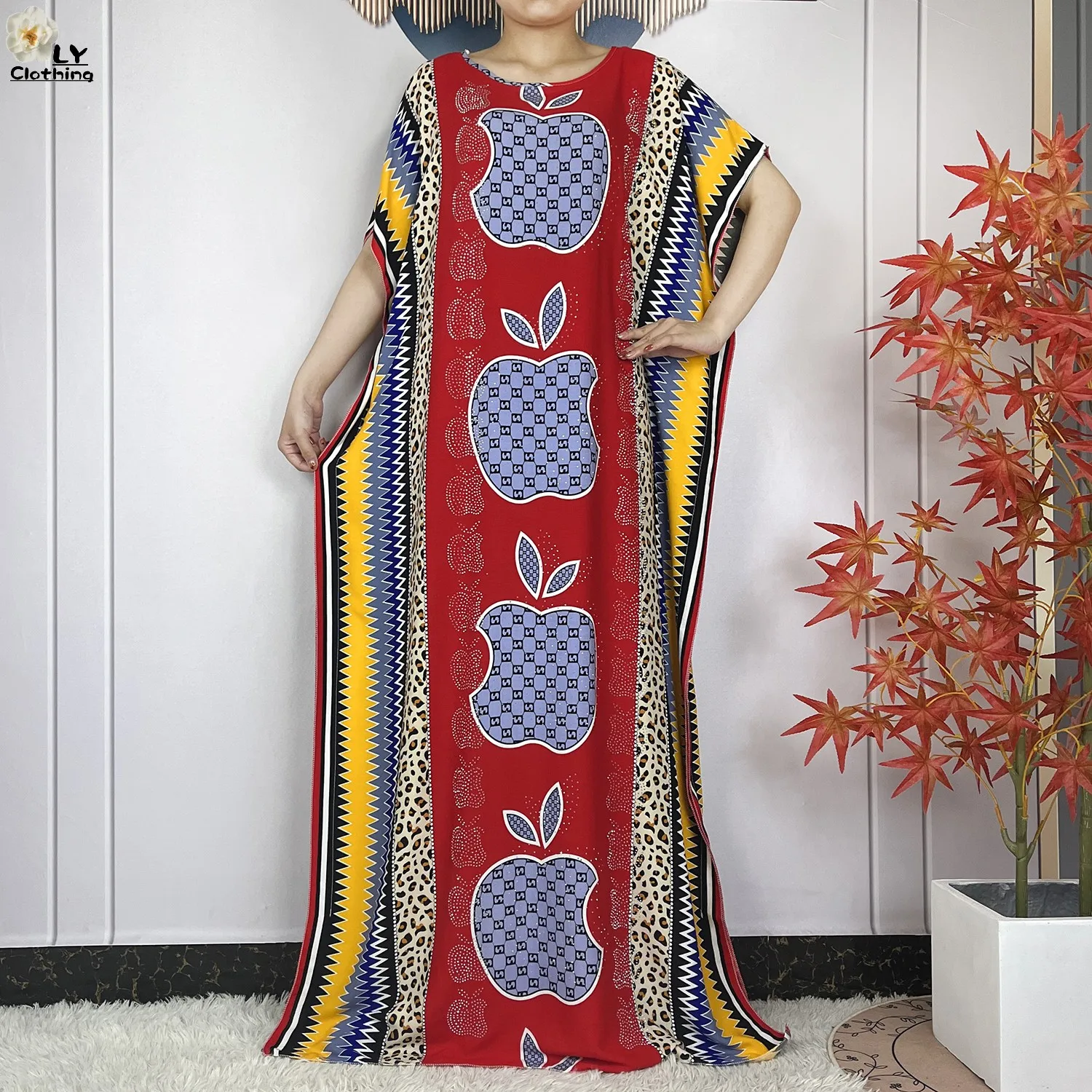 New Muslim Abayas Summer Party Dress Short Sleeve With Big Scarf Printing Floral Loose Cotton Maxi Islam Women African Clothing