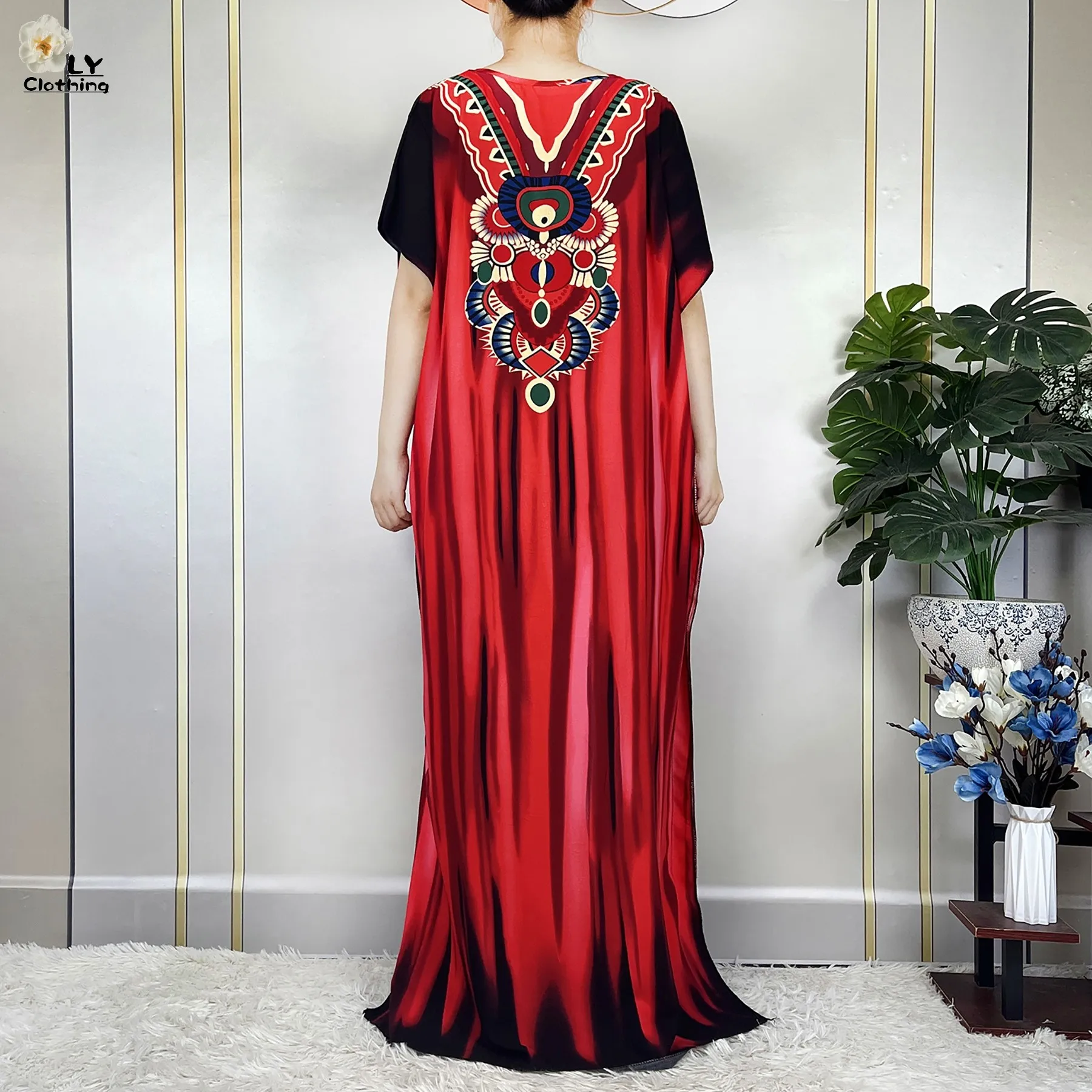 New Muslim Abayas Summer Party Dress Short Sleeve With Big Scarf Printing Floral Loose Cotton Maxi Islam Women African Clothing