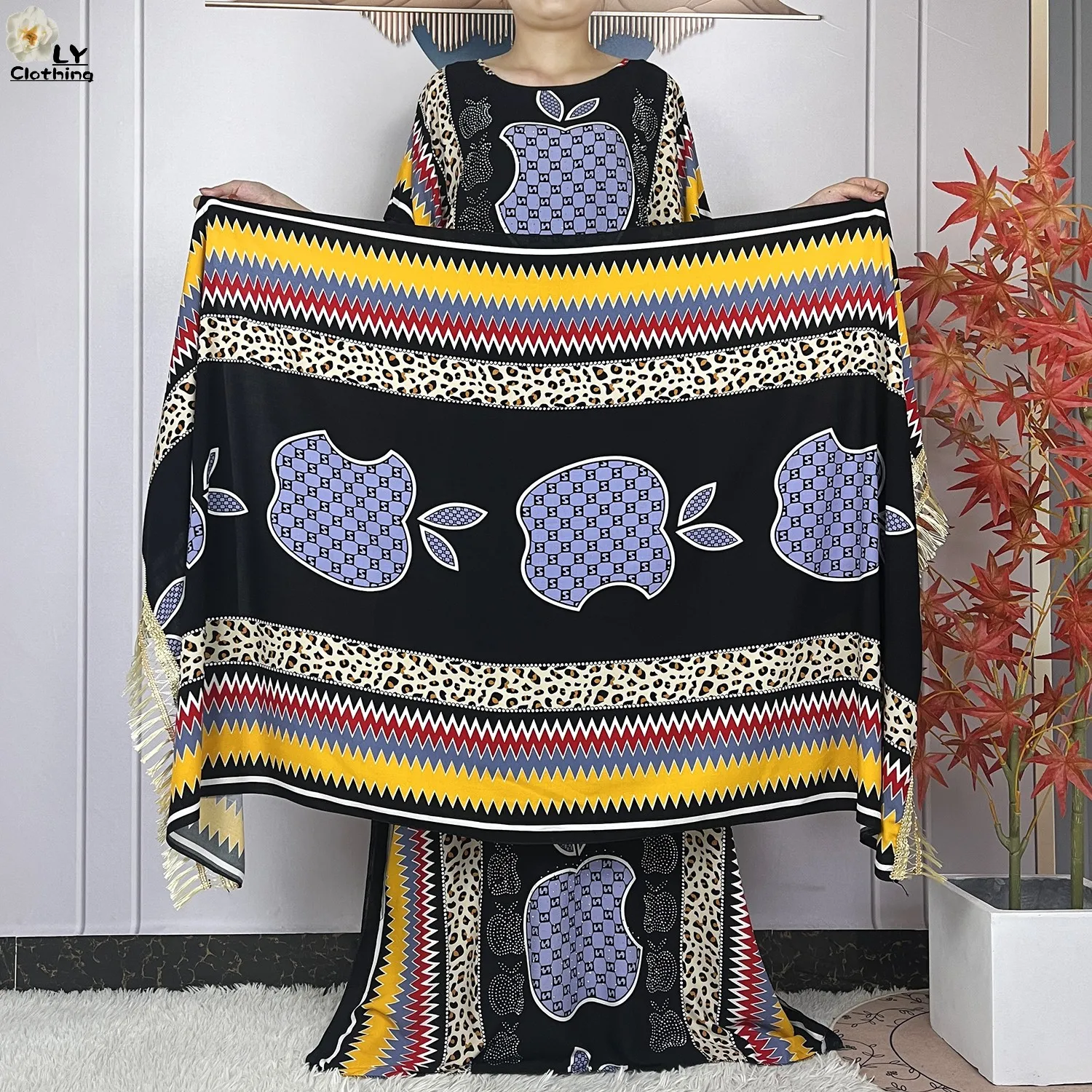 New Muslim Abayas Summer Party Dress Short Sleeve With Big Scarf Printing Floral Loose Cotton Maxi Islam Women African Clothing