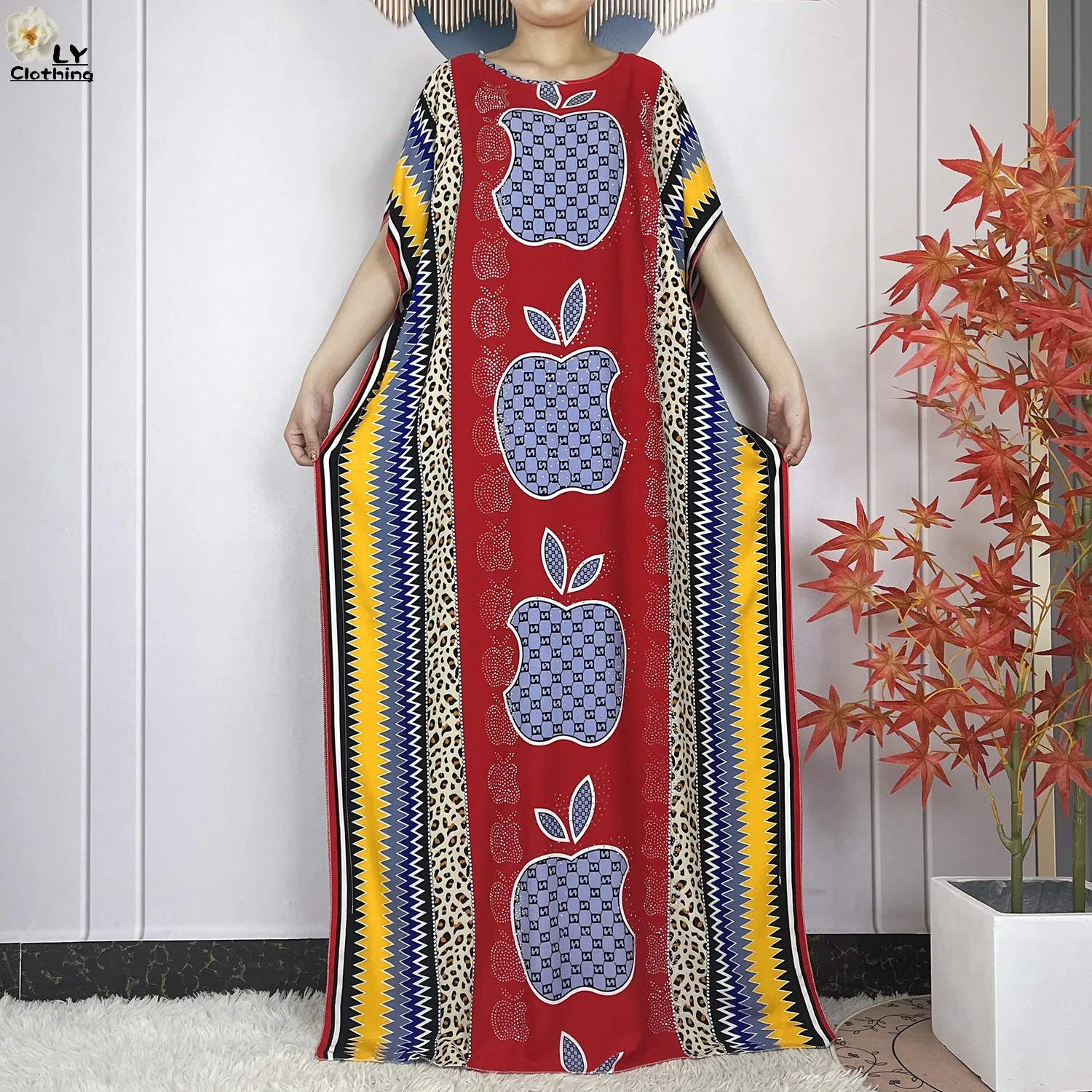 New Muslim Abayas Summer Party Dress Short Sleeve With Big Scarf Printing Floral Loose Cotton Maxi Islam Women African Clothing
