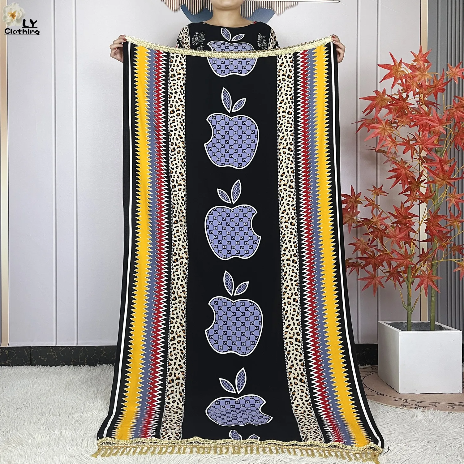 New Muslim Abayas Summer Party Dress Short Sleeve With Big Scarf Printing Floral Loose Cotton Maxi Islam Women African Clothing