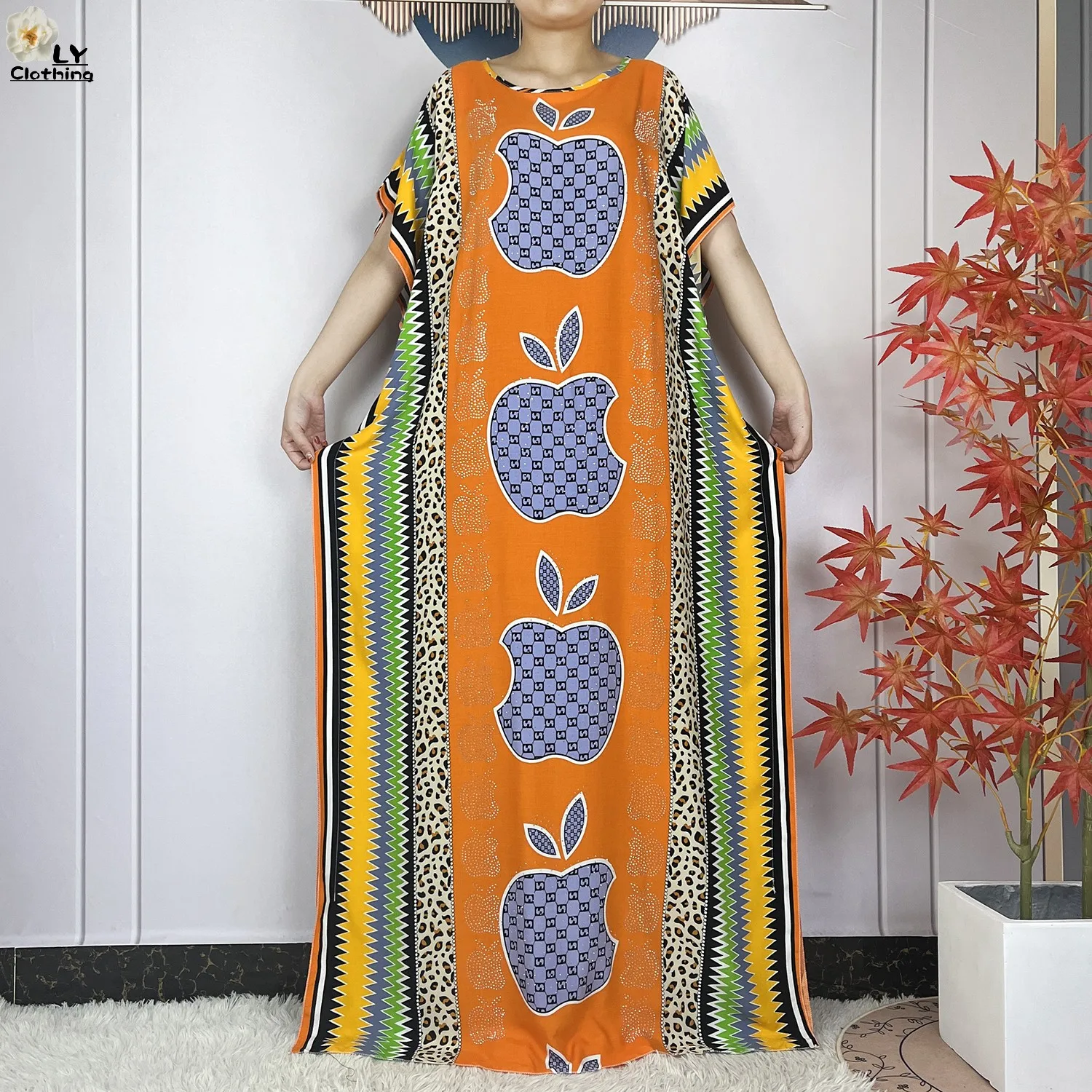 New Muslim Abayas Summer Party Dress Short Sleeve With Big Scarf Printing Floral Loose Cotton Maxi Islam Women African Clothing