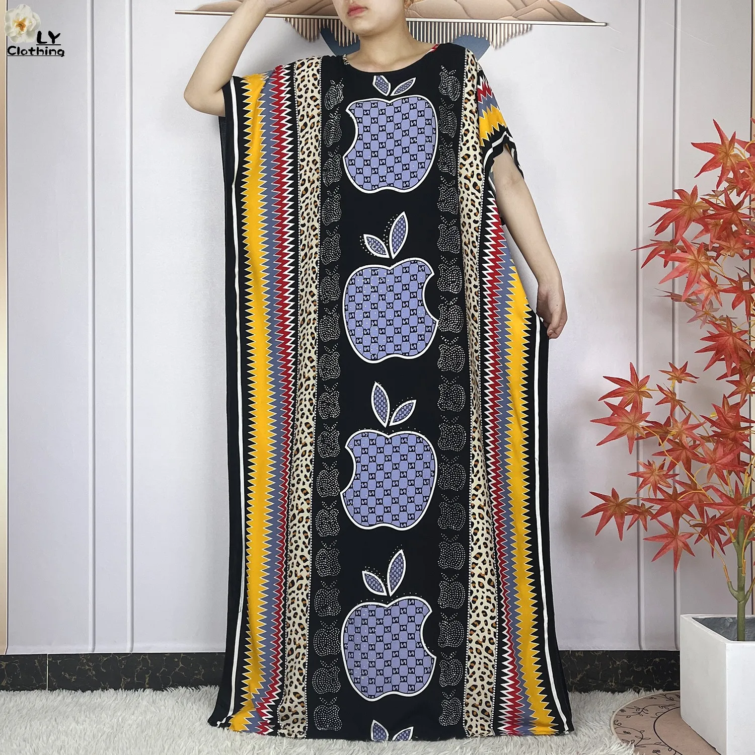 New Muslim Abayas Summer Party Dress Short Sleeve With Big Scarf Printing Floral Loose Cotton Maxi Islam Women African Clothing