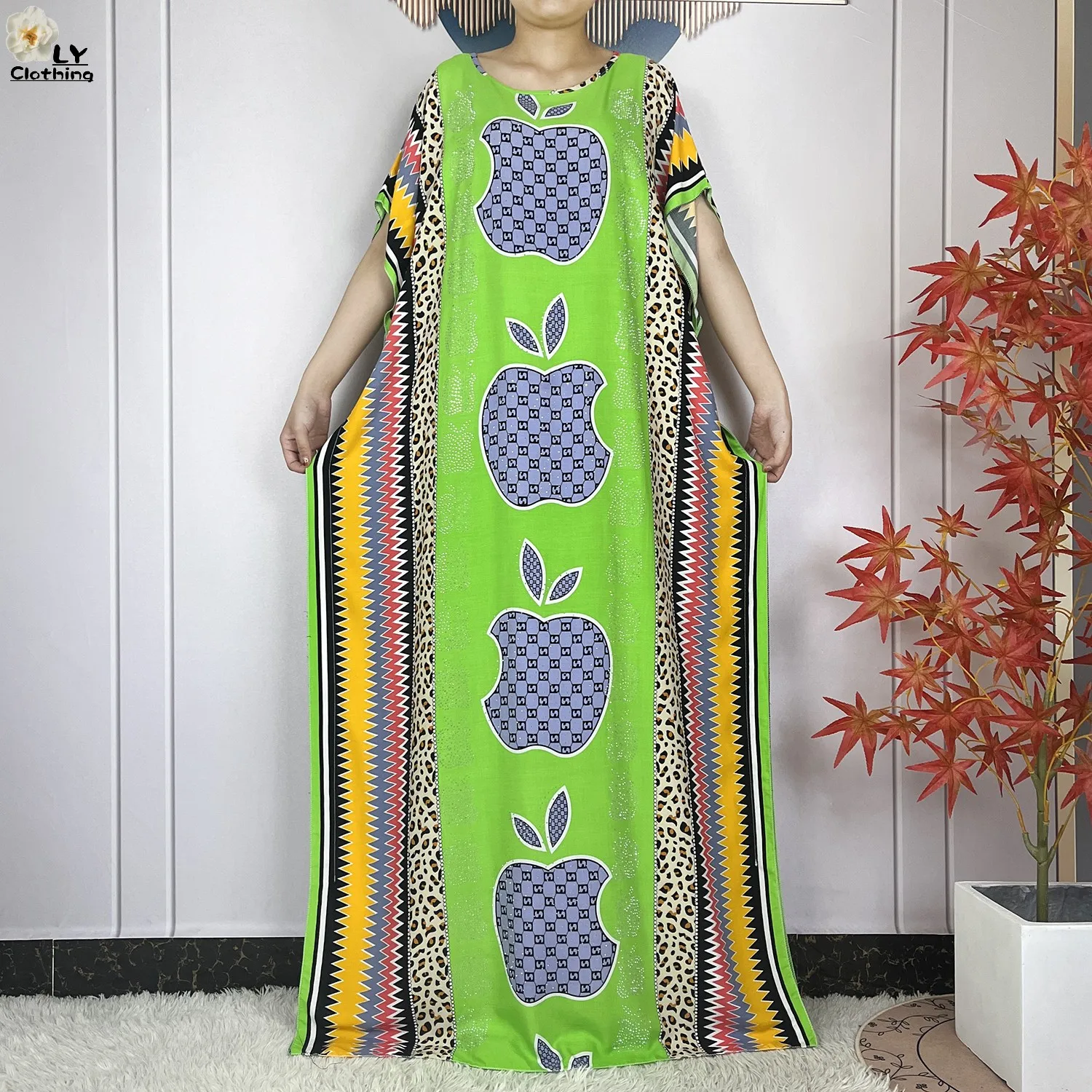 New Muslim Abayas Summer Party Dress Short Sleeve With Big Scarf Printing Floral Loose Cotton Maxi Islam Women African Clothing