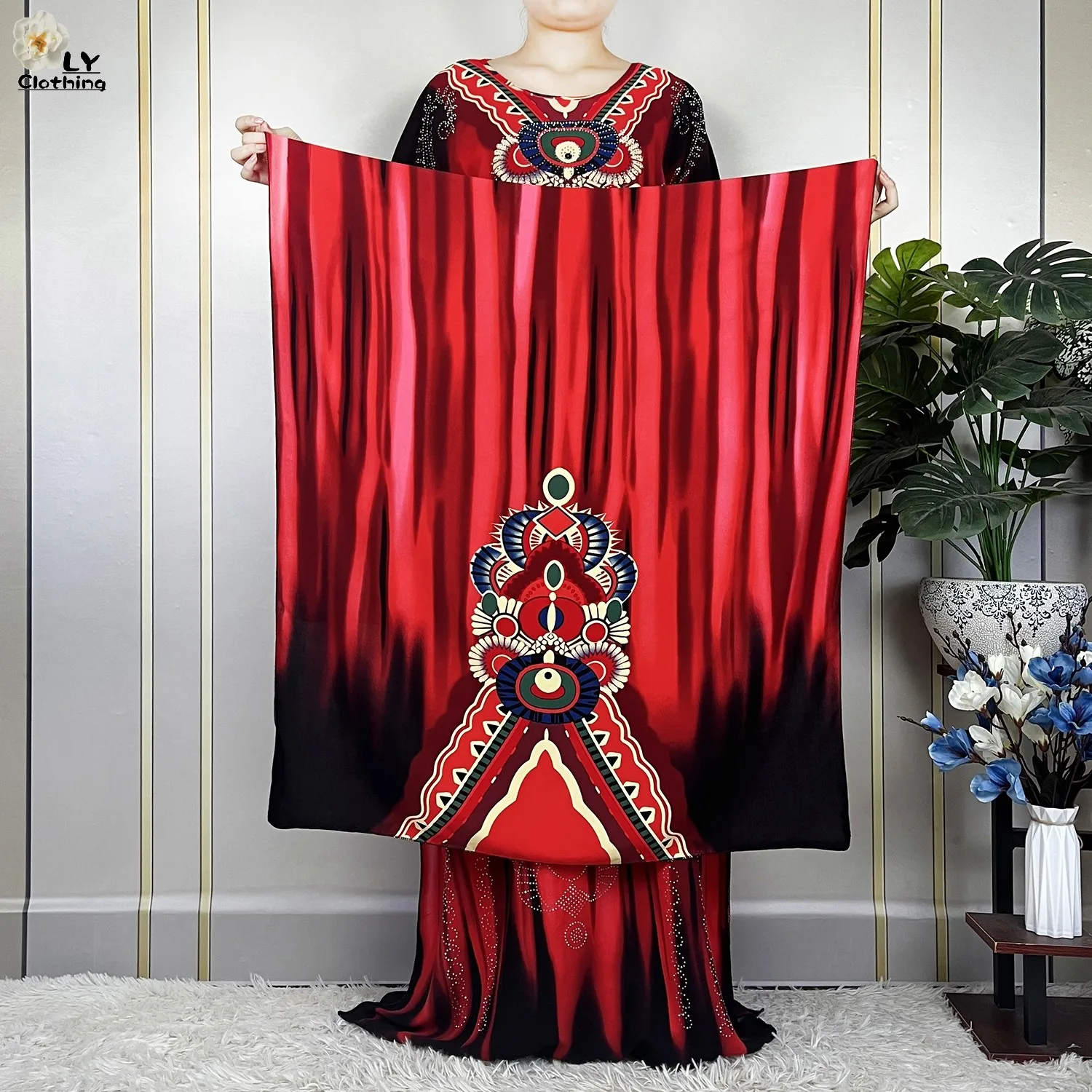 New Muslim Abayas Summer Party Dress Short Sleeve With Big Scarf Printing Floral Loose Cotton Maxi Islam Women African Clothing