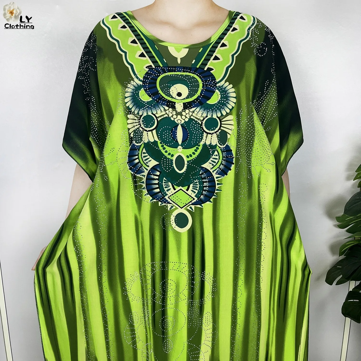 New Muslim Abayas Summer Party Dress Short Sleeve With Big Scarf Printing Floral Loose Cotton Maxi Islam Women African Clothing