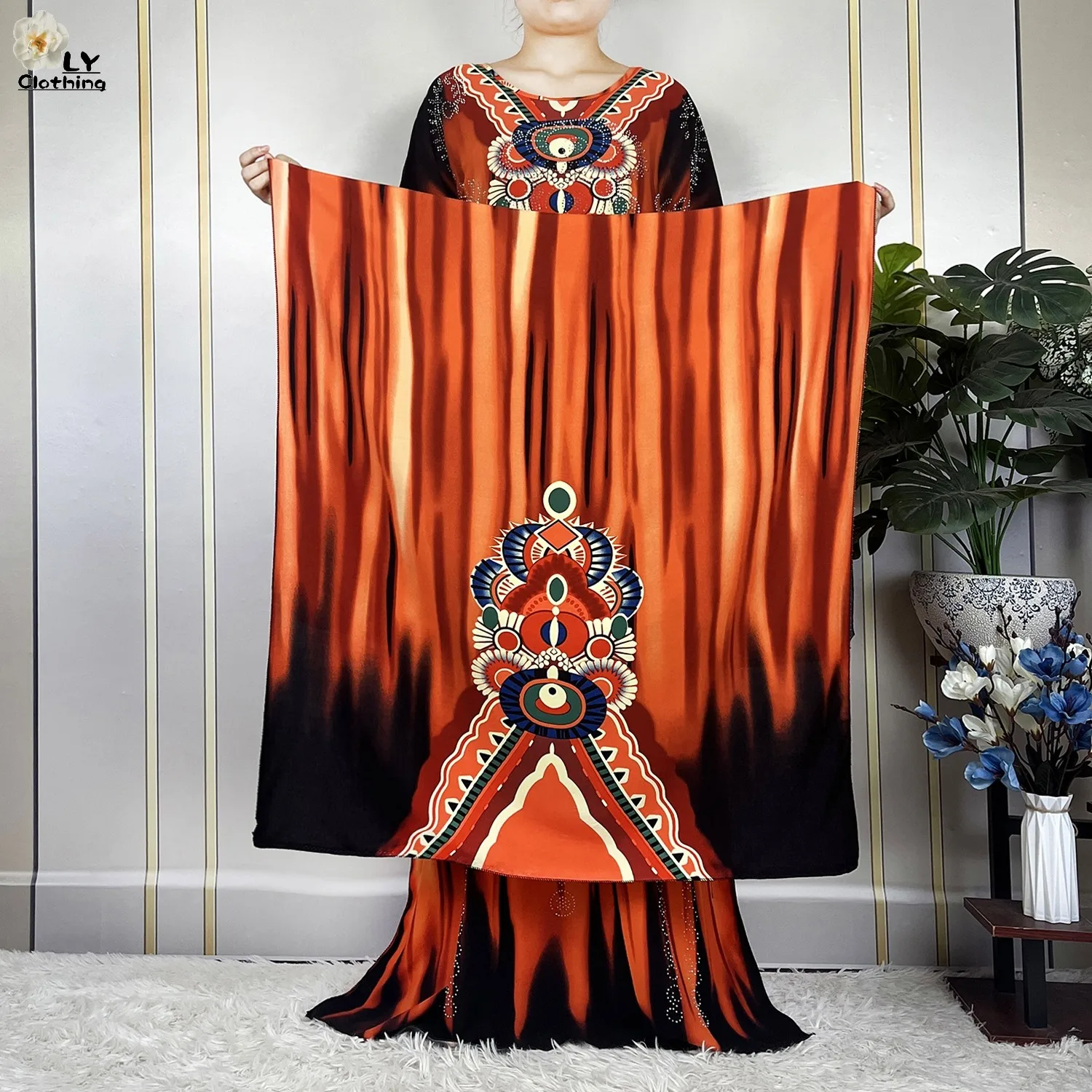 New Muslim Abayas Summer Party Dress Short Sleeve With Big Scarf Printing Floral Loose Cotton Maxi Islam Women African Clothing