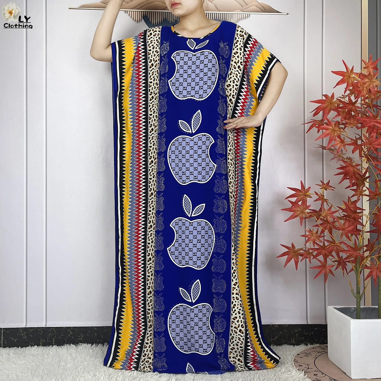 New Muslim Abayas Summer Party Dress Short Sleeve With Big Scarf Printing Floral Loose Cotton Maxi Islam Women African Clothing