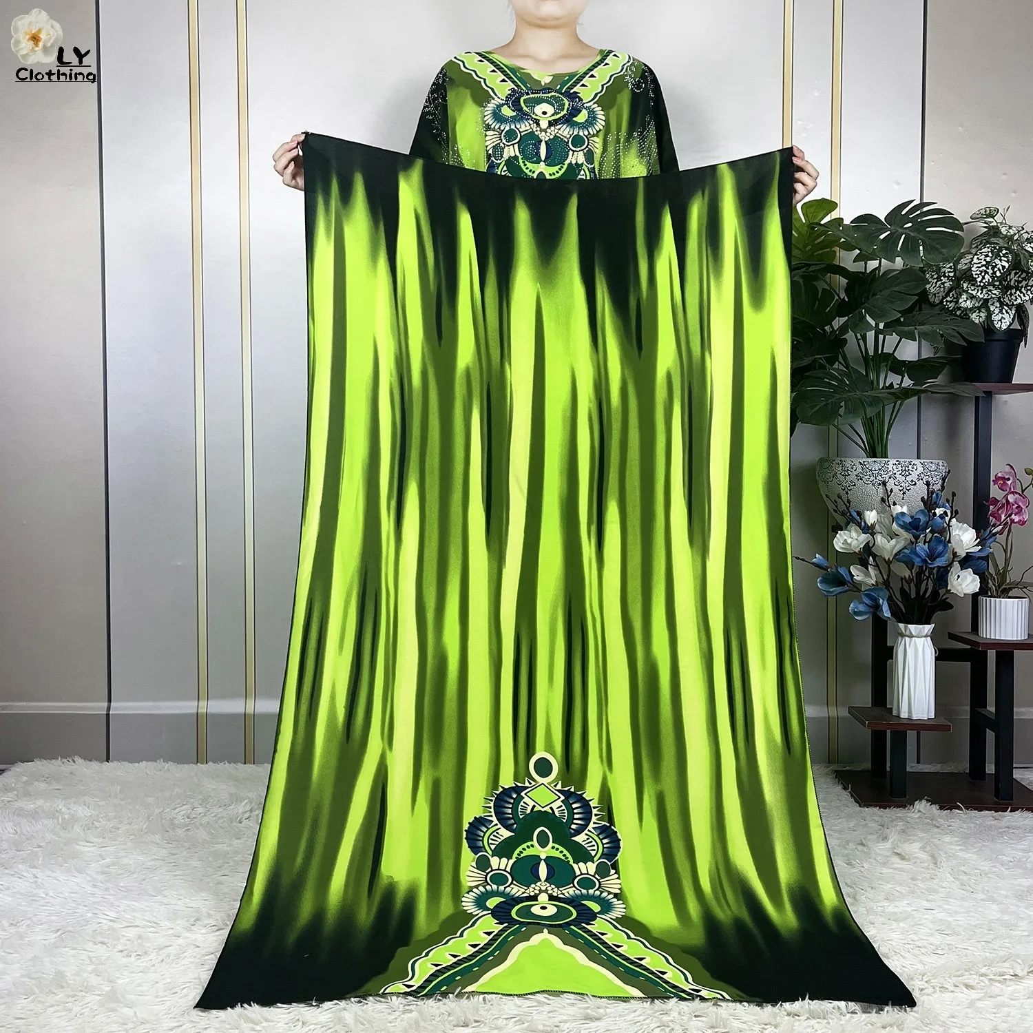New Muslim Abayas Summer Party Dress Short Sleeve With Big Scarf Printing Floral Loose Cotton Maxi Islam Women African Clothing