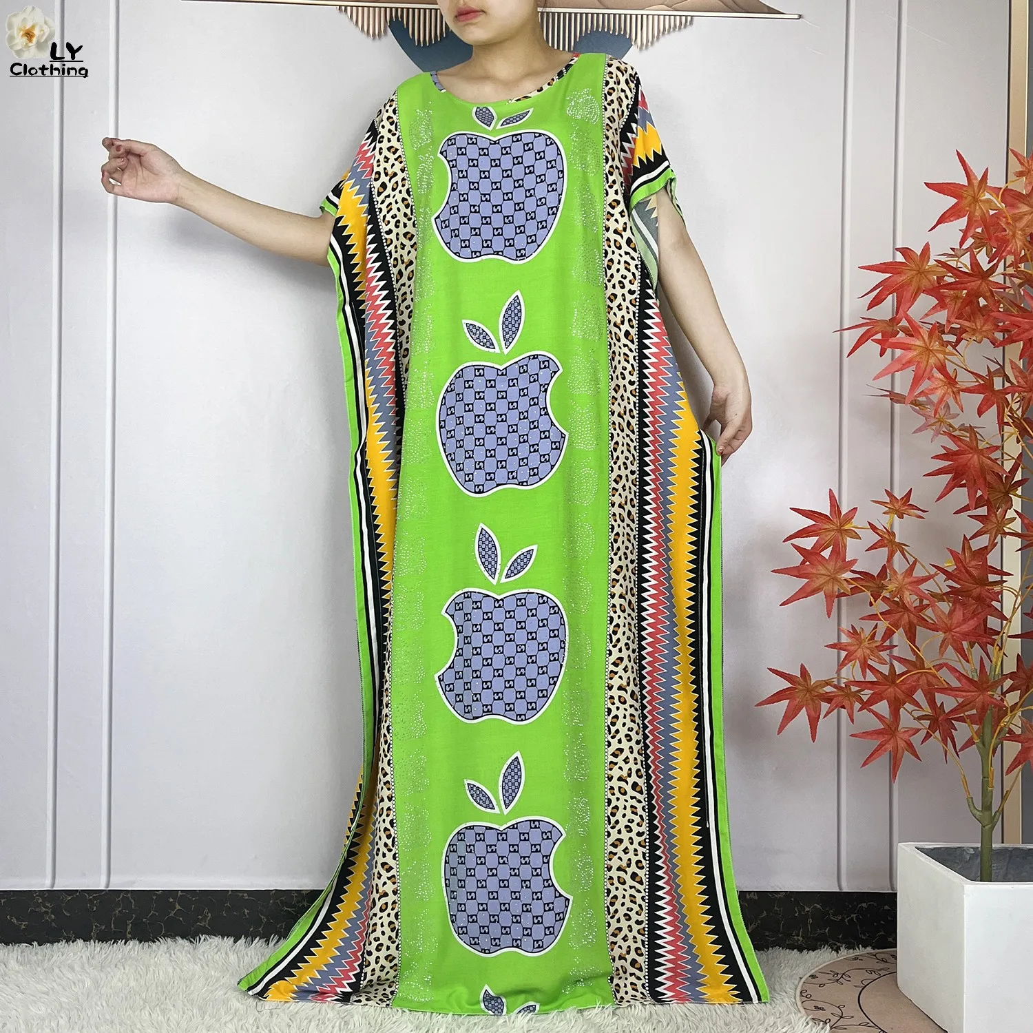 New Muslim Abayas Summer Party Dress Short Sleeve With Big Scarf Printing Floral Loose Cotton Maxi Islam Women African Clothing