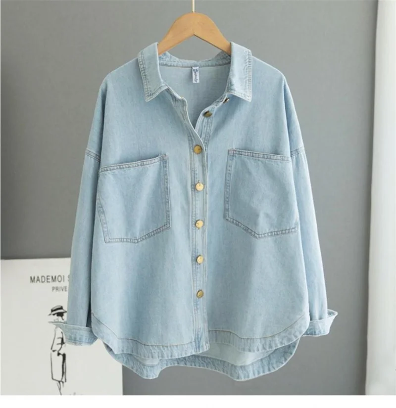 Women's Shirt Spring Autumn Korean Denim Shirt Jacket 2024 New Women Long Sleeved Loose Ladies Jeans Blouse Tops Lady
