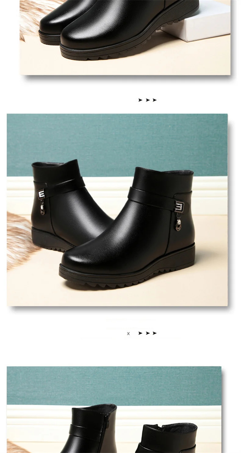 Autumn Winter Mum Warm Cotton Soft Shoes Women Fleece Side Zip Thick Bottom Short Boots Leisure Round Head Flats Boots
