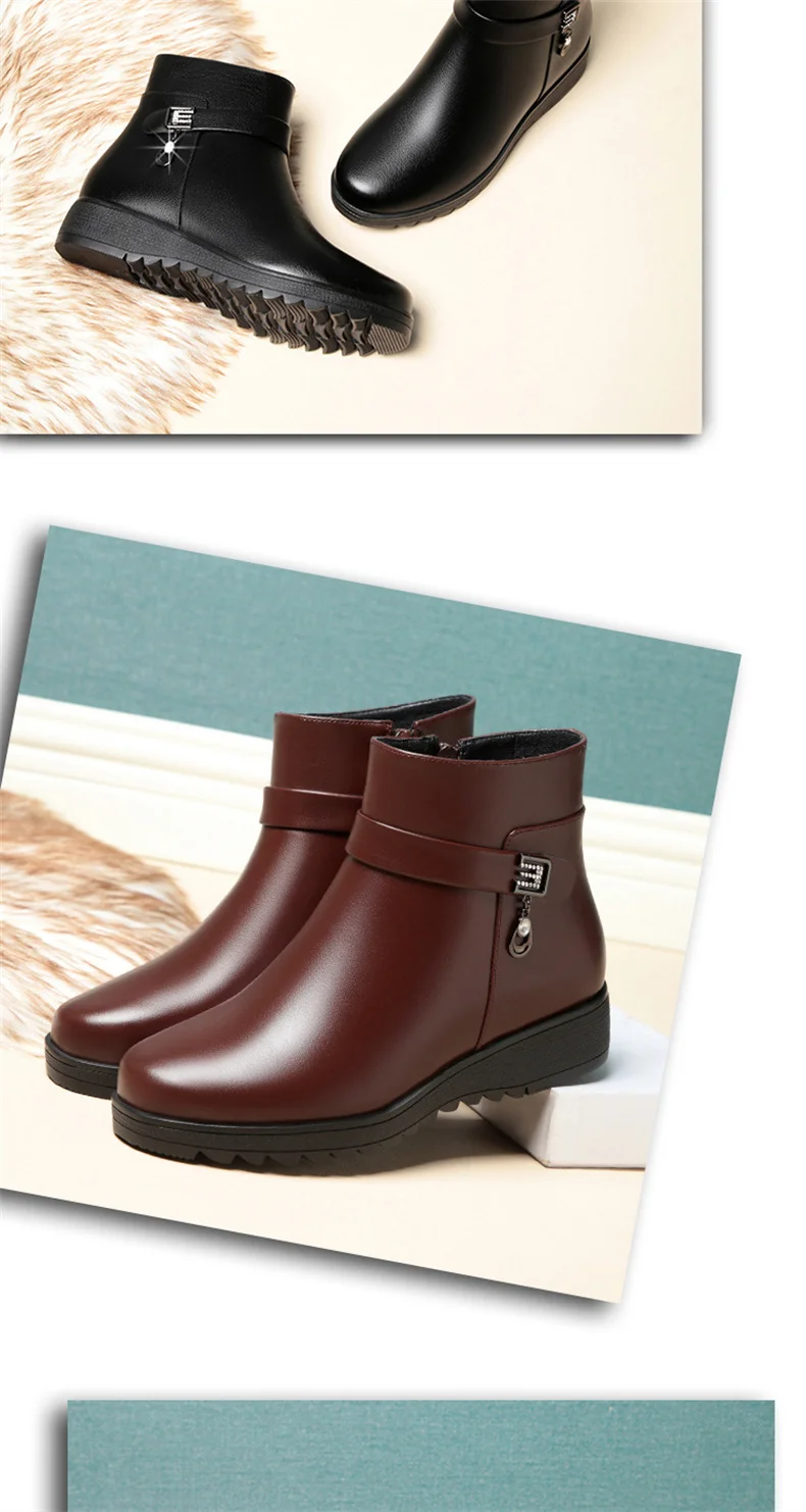 Autumn Winter Mum Warm Cotton Soft Shoes Women Fleece Side Zip Thick Bottom Short Boots Leisure Round Head Flats Boots