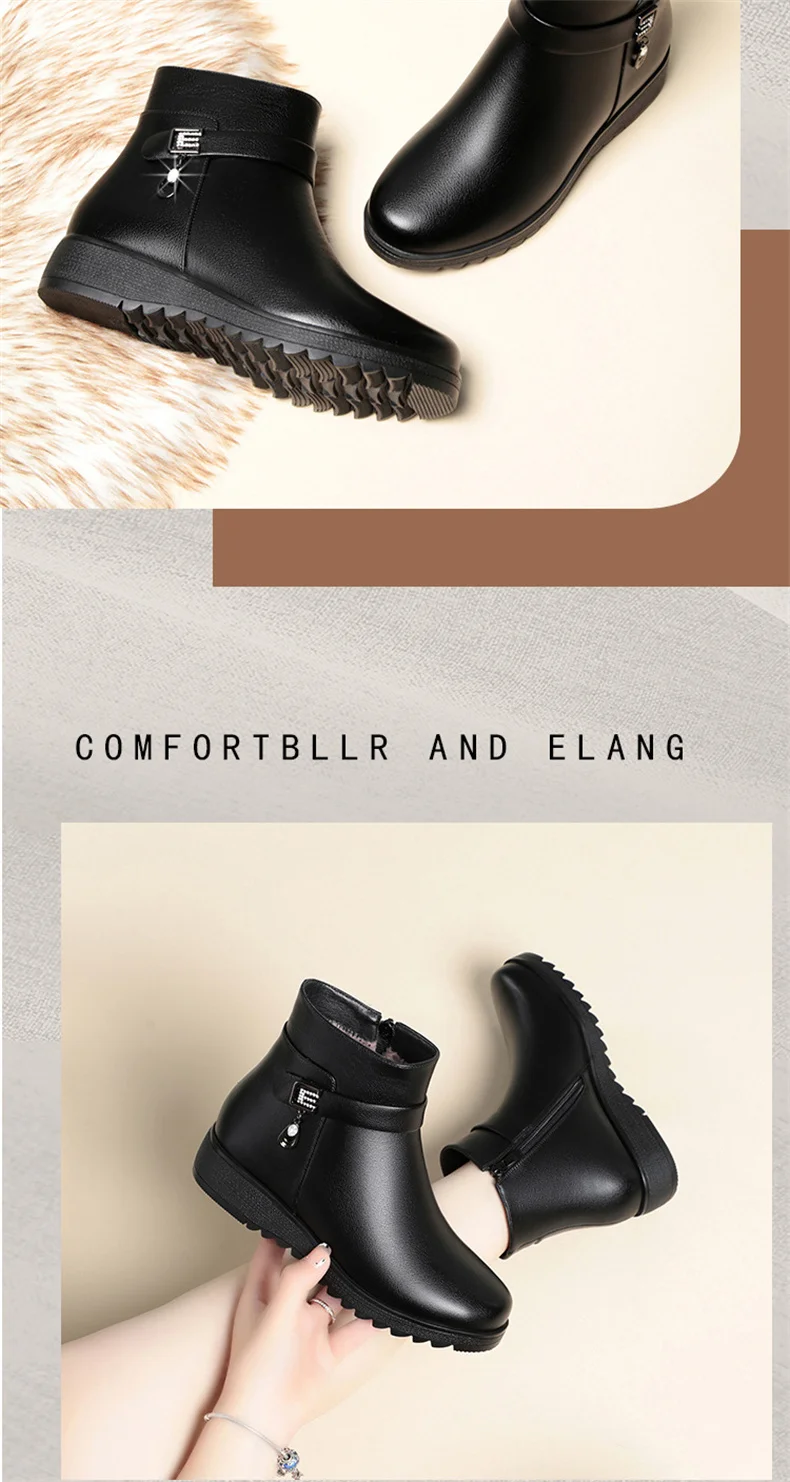 Autumn Winter Mum Warm Cotton Soft Shoes Women Fleece Side Zip Thick Bottom Short Boots Leisure Round Head Flats Boots