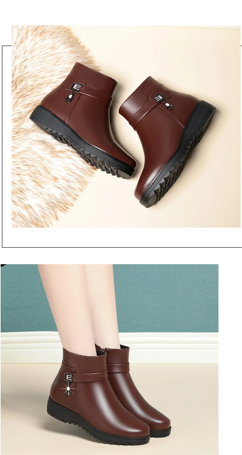Autumn Winter Mum Warm Cotton Soft Shoes Women Fleece Side Zip Thick Bottom Short Boots Leisure Round Head Flats Boots