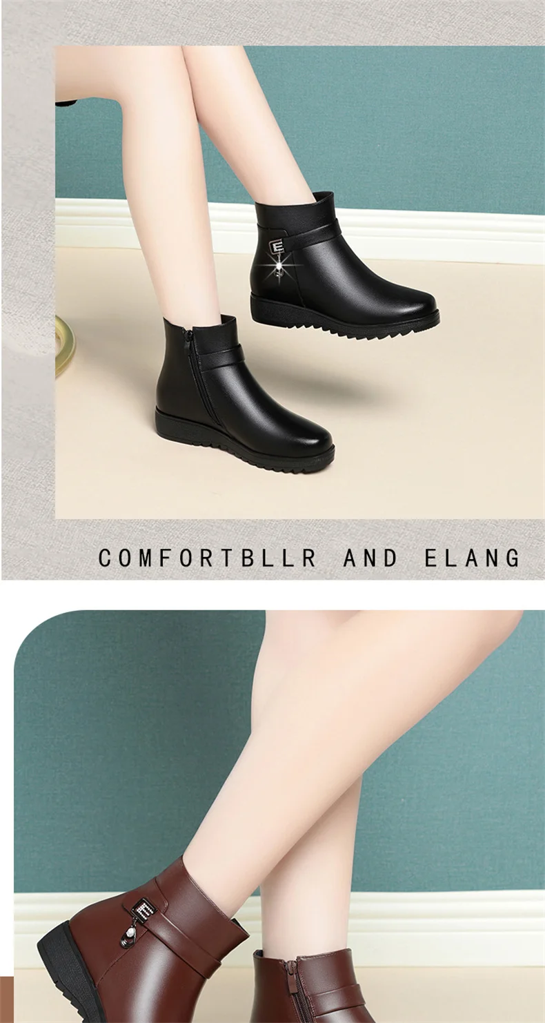 Autumn Winter Mum Warm Cotton Soft Shoes Women Fleece Side Zip Thick Bottom Short Boots Leisure Round Head Flats Boots