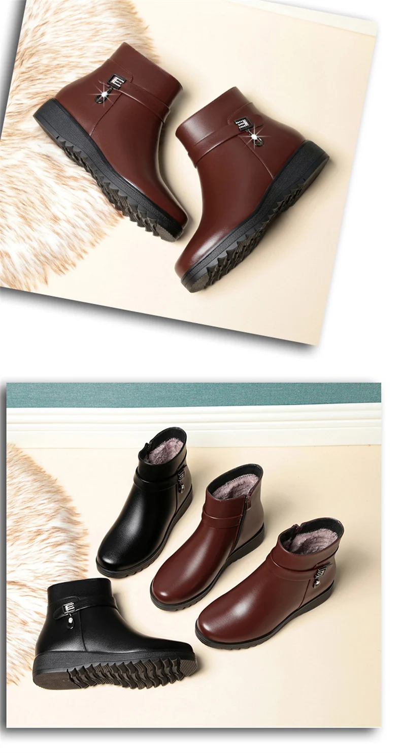 Autumn Winter Mum Warm Cotton Soft Shoes Women Fleece Side Zip Thick Bottom Short Boots Leisure Round Head Flats Boots
