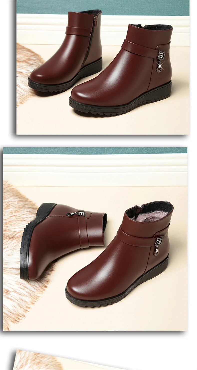 Autumn Winter Mum Warm Cotton Soft Shoes Women Fleece Side Zip Thick Bottom Short Boots Leisure Round Head Flats Boots